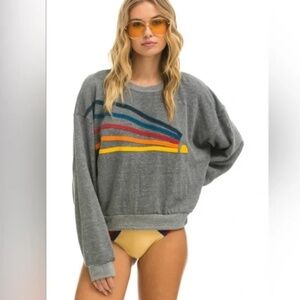 AVIATOR NATION DAYDREAM UNISEX RELAXED CREW PULLOVER | Charcoal Size SMALL